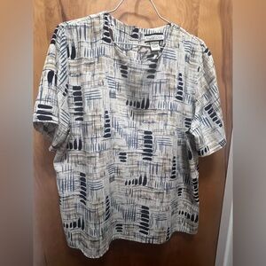 Notations Women's Abstract Print Top - Navy, Tan, Blue, and White